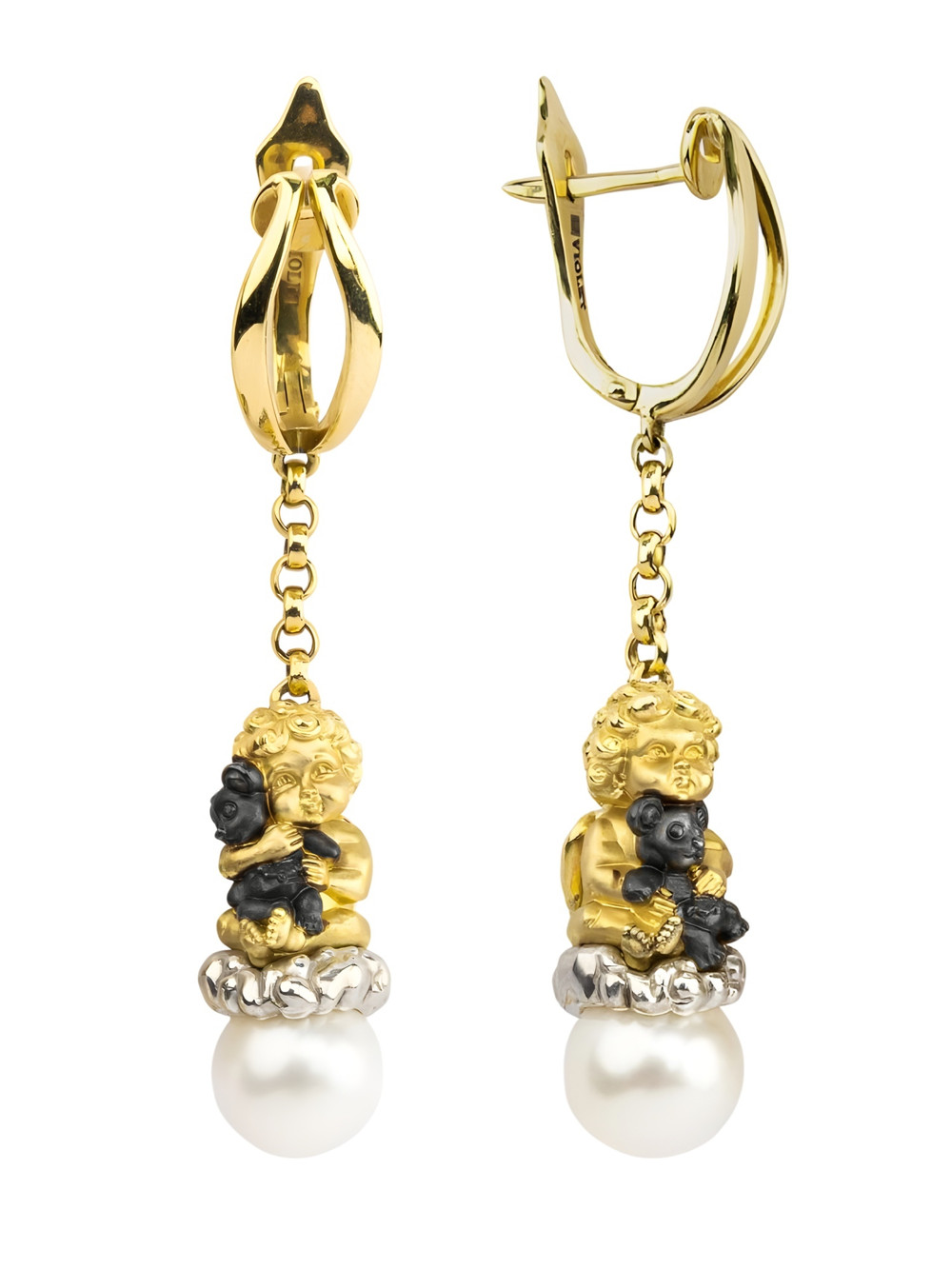 Серьги из лимонного золота c жемчугом