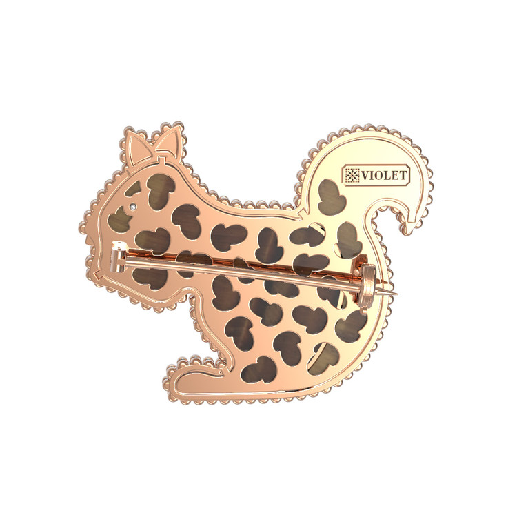 Брошь из золота c бриллиантами и тигровым глазом