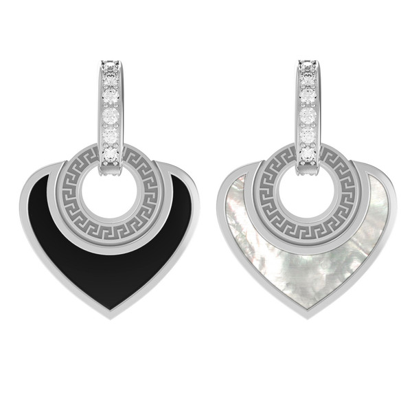 Подвеска из белого золота c фианитом, ониксом и перламутром