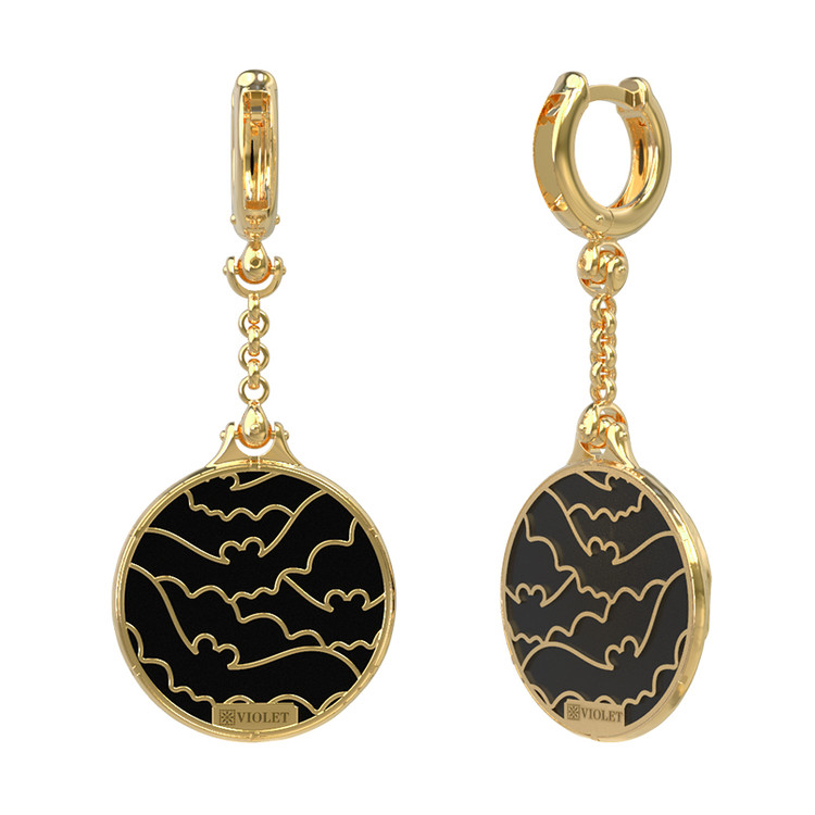 Серьги из лимонного золота c эмалью и ониксом