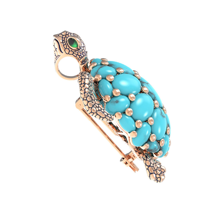 Брошь из золота c эмалью и бирюзой