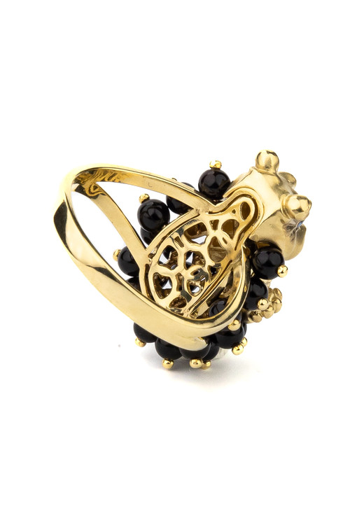 Кольцо из лимонного золота c эмалью и ониксом