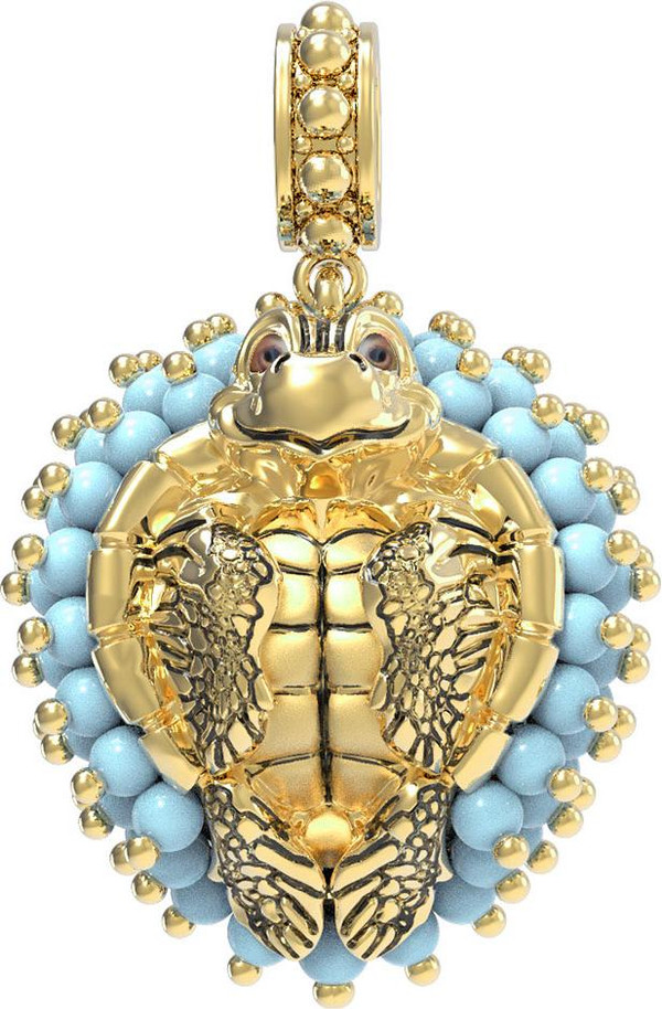 Подвеска из лимонного золота c эмалью и бирюзой