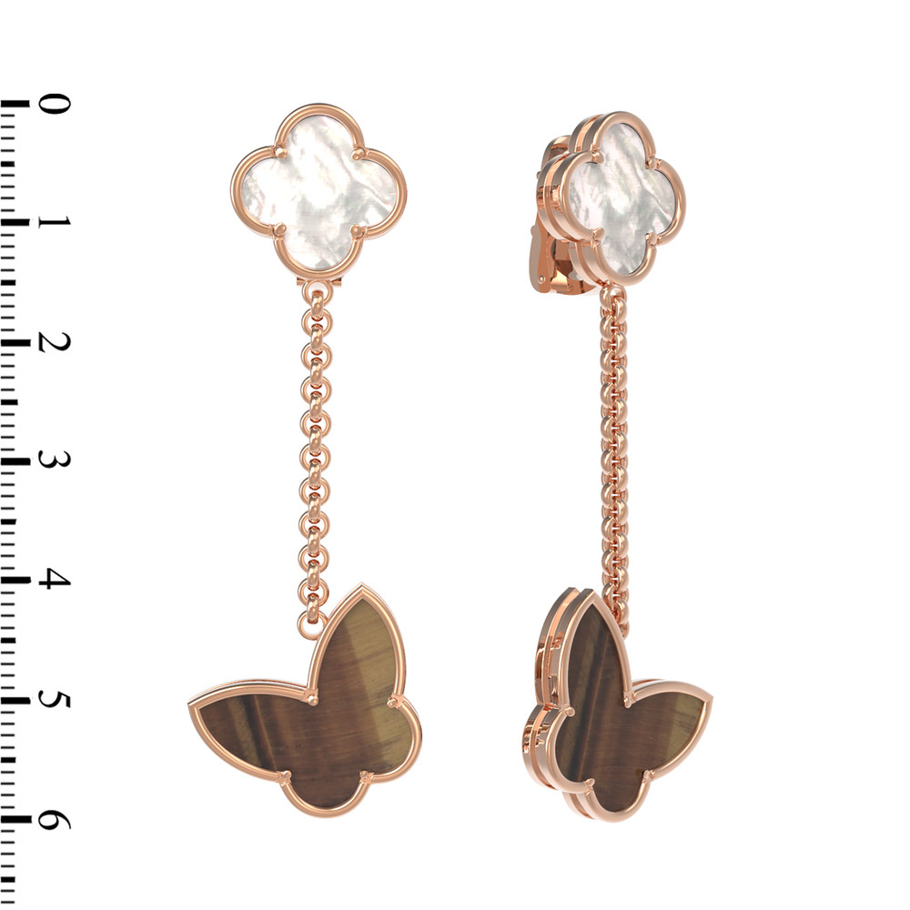 Серьги из золота c тигровым глазом и перламутром