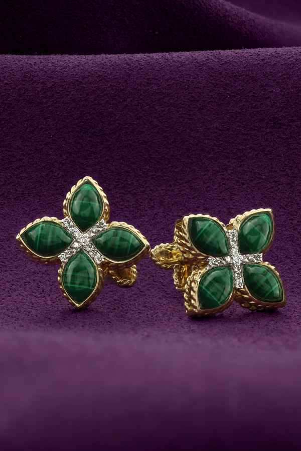 Серьги из лимонного золота c бриллиантами и малахитом