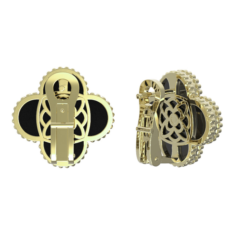 Серьги из лимонного золота c бриллиантами и ониксом