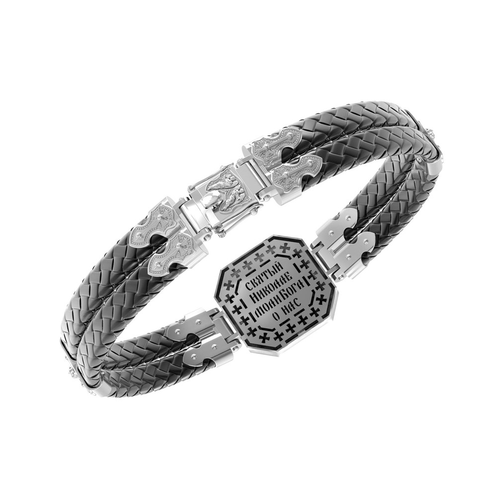 Браслет из белого золота c шнурком и ониксом