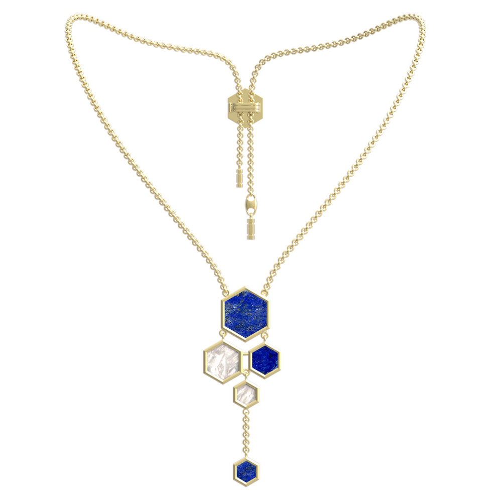 Колье из лимонного золота c лазуритом и перламутром