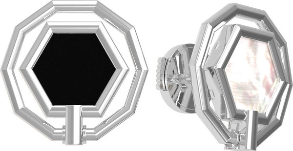 Серьги из белого золота c ониксом и перламутром