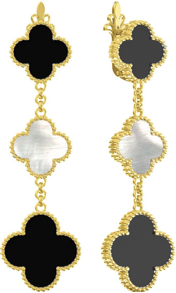 Серьги из лимонного золота c ониксом и перламутром