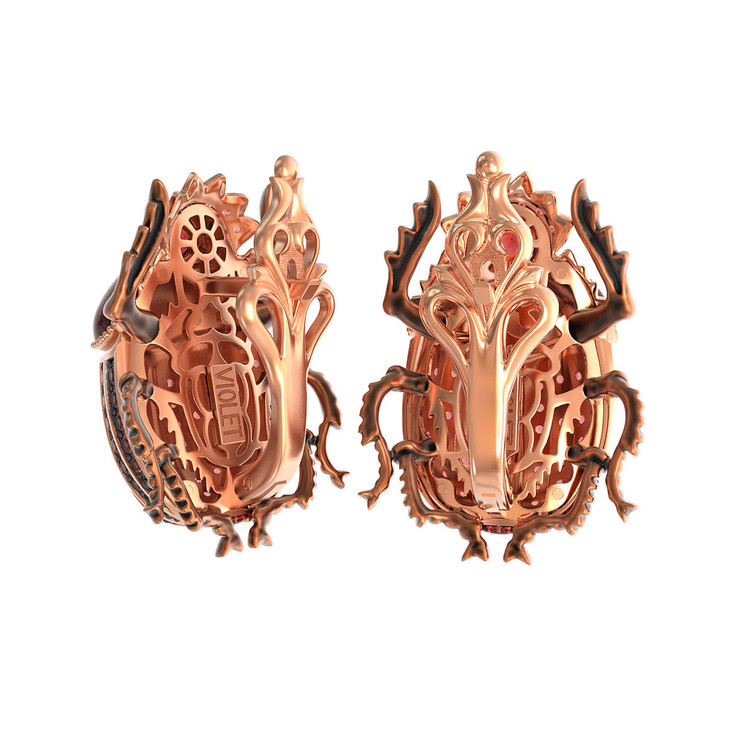 Серьги из золота c эмалью, фианитом и гранатом