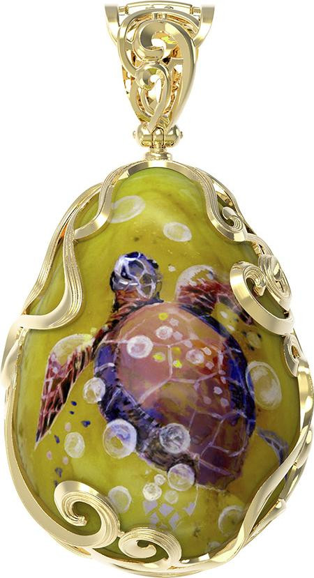Подвеска из лимонного золота c росписным янтарём