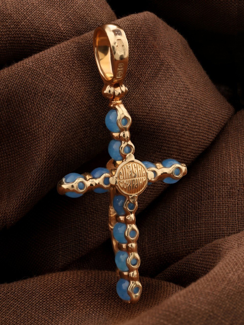 Крест из золота c жадеитом