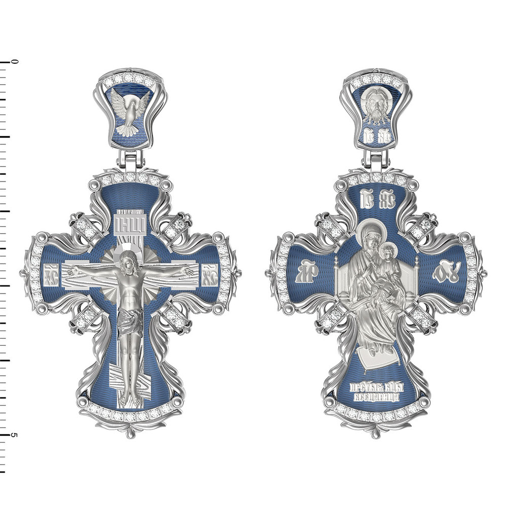 Крест из белого золота c эмалью и бриллиантами