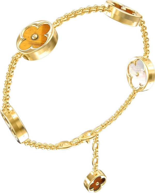 Браслет из лимонного золота c тигровым глазом и перламутром