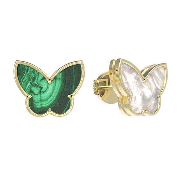 Серьги из лимонного золота c малахитом и перламутром