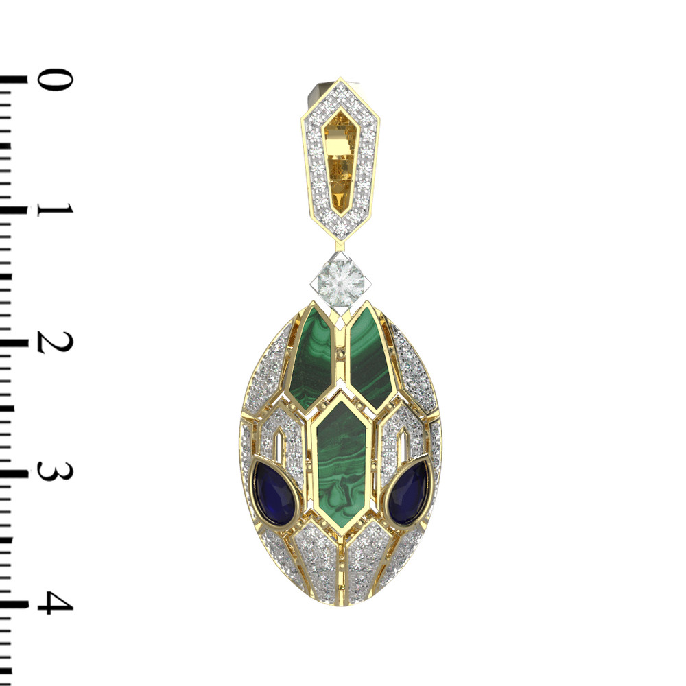 Подвеска из лимонного золота c бриллиантами, сапфиром и малахитом