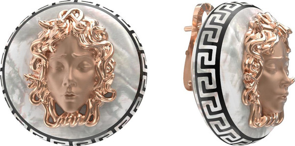 Серьги из золота c эмалью и перламутром