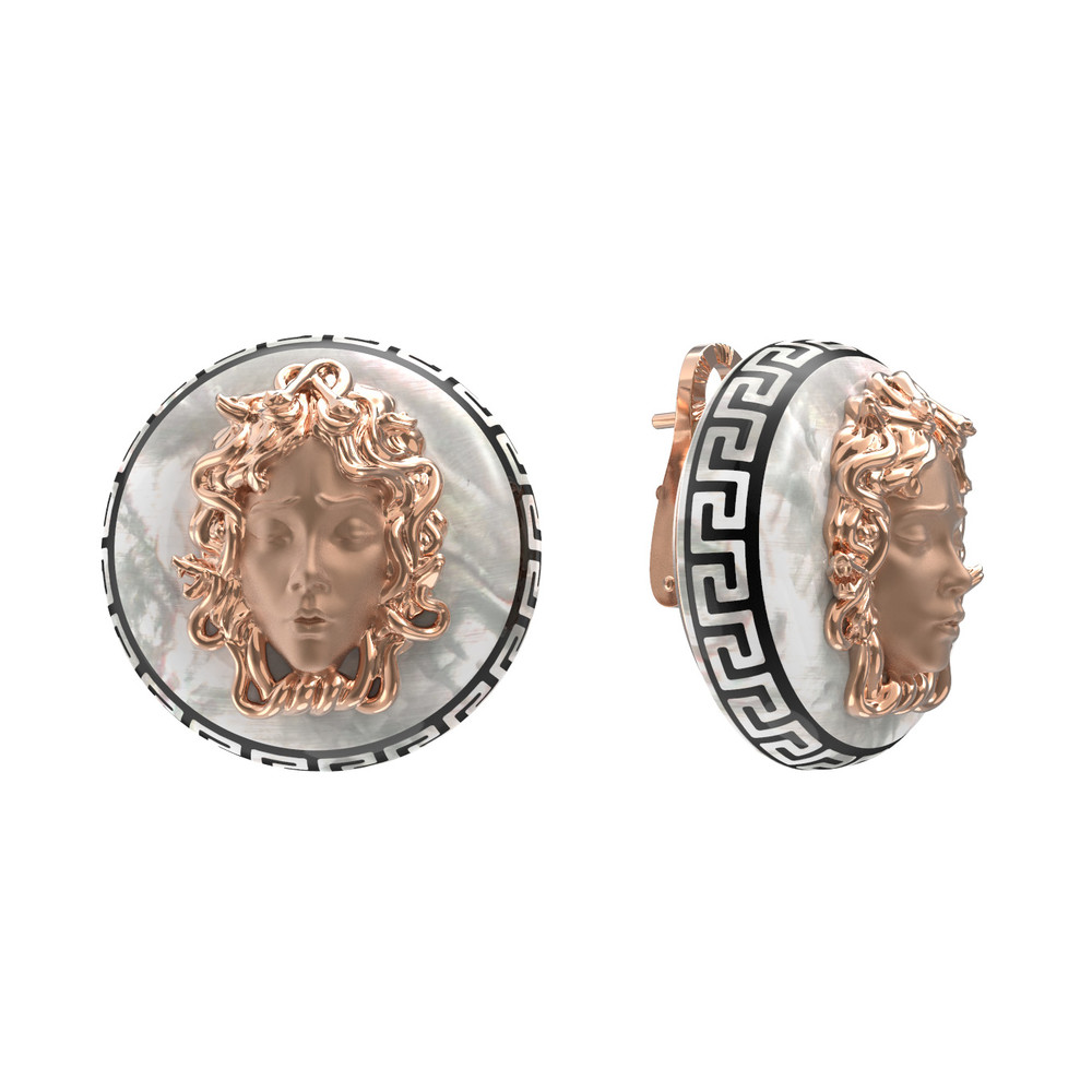 Серьги из золота c эмалью и перламутром