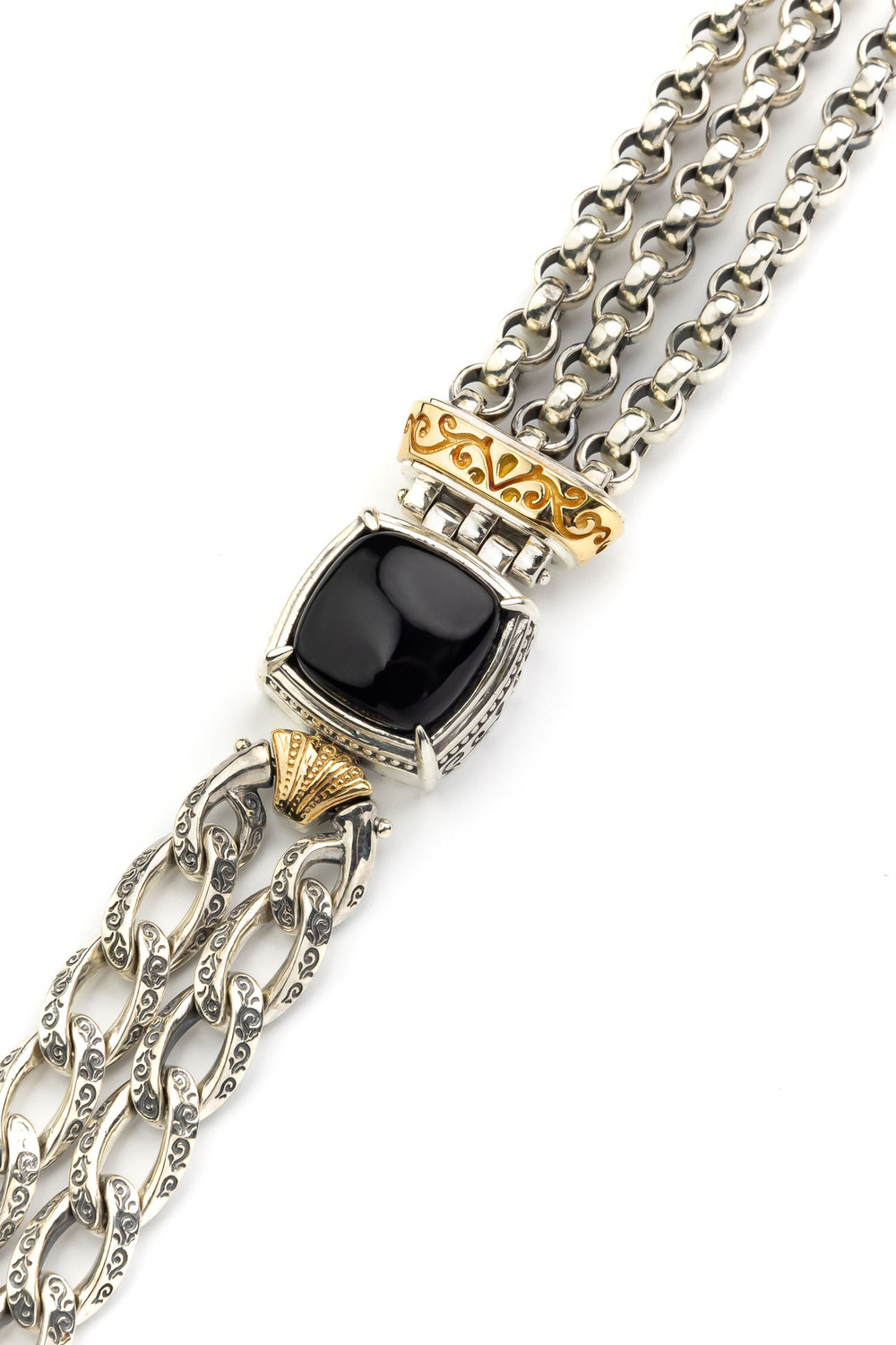 Браслет из серебра и золота c ониксом и рубином