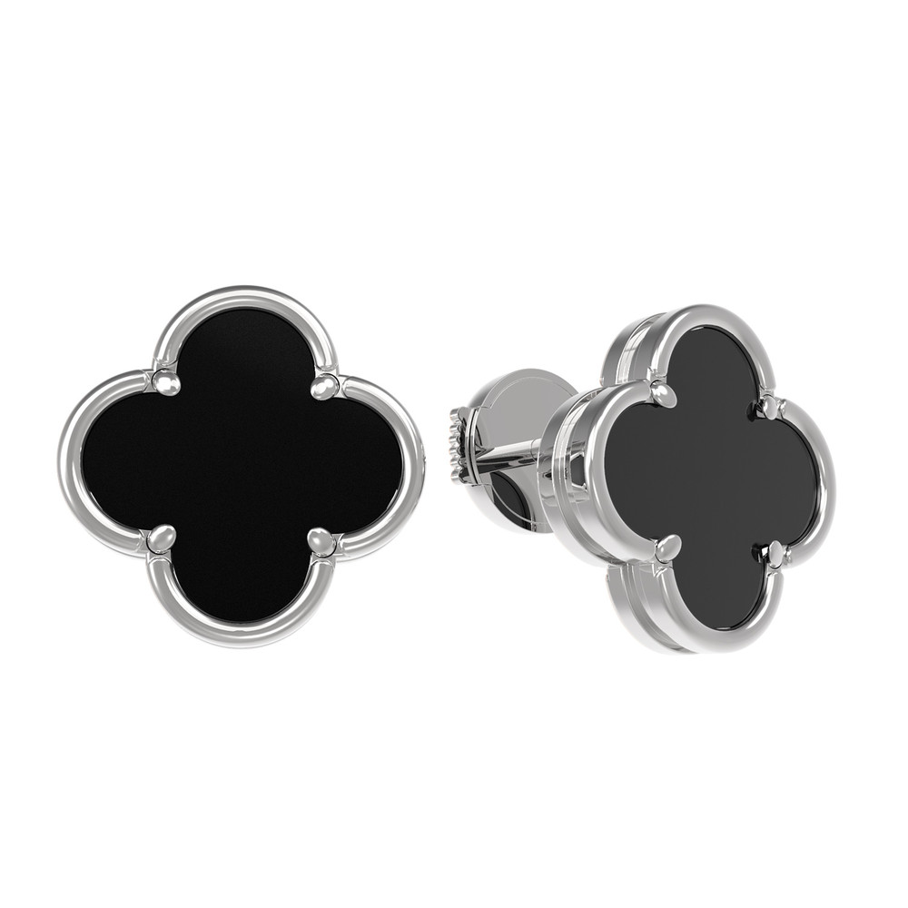 Серьги из белого золота c ониксом