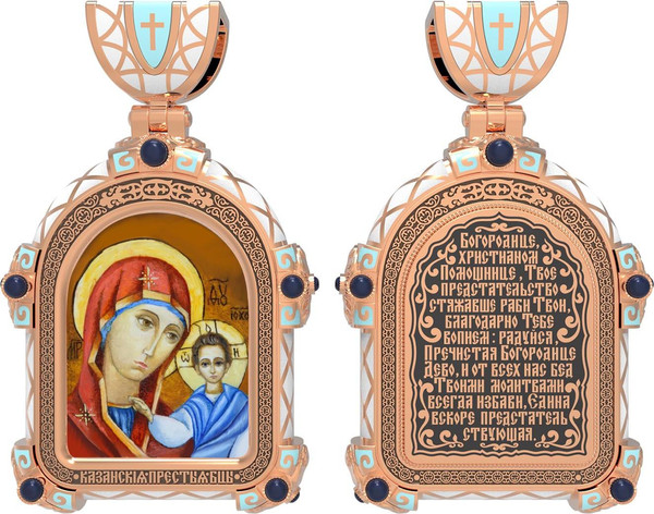 Образок из золота c эмалью, иконописью и темперой