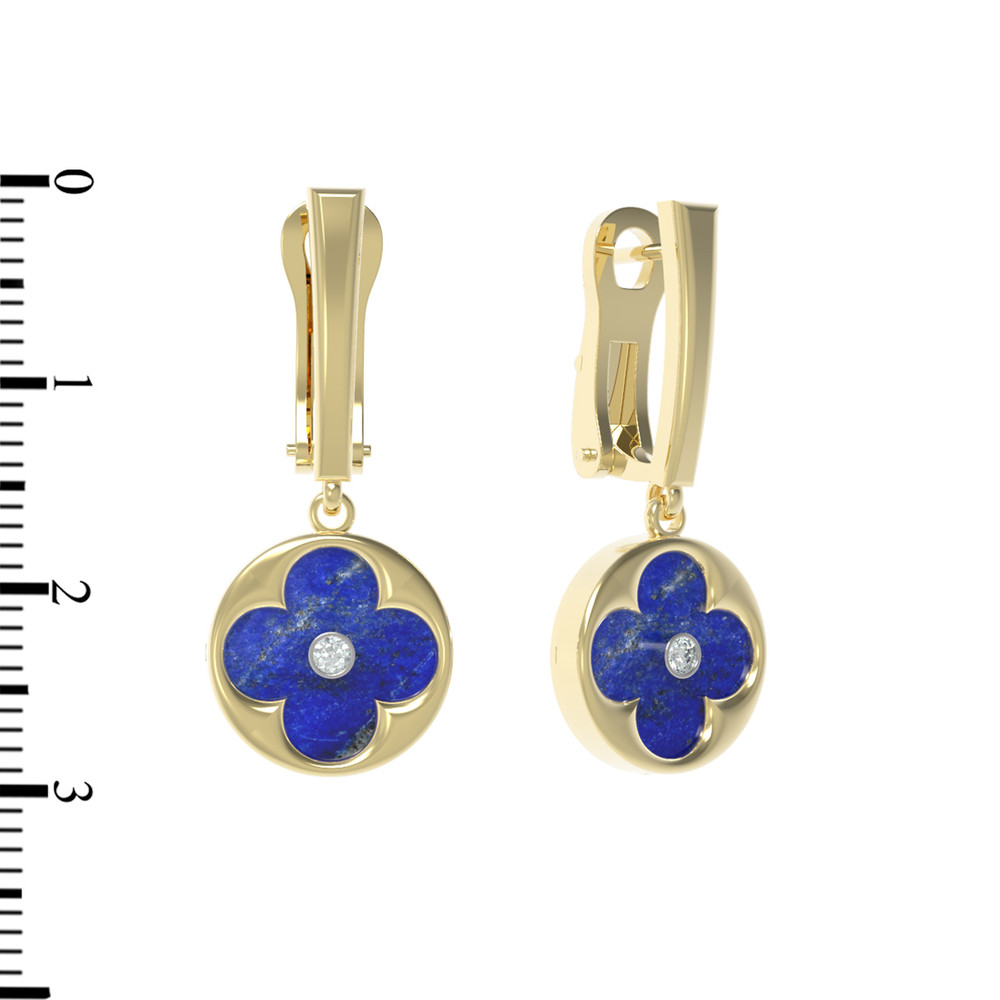 Серьги из лимонного золота c бриллиантами и лазуритом