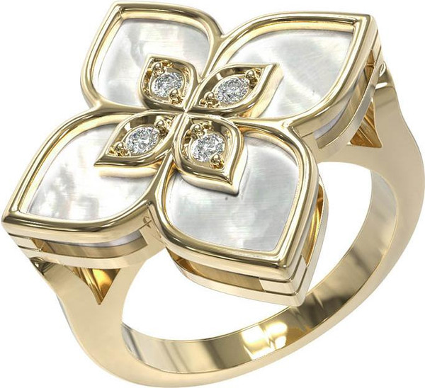 Кольцо из лимонного золота c бриллиантами и перламутром