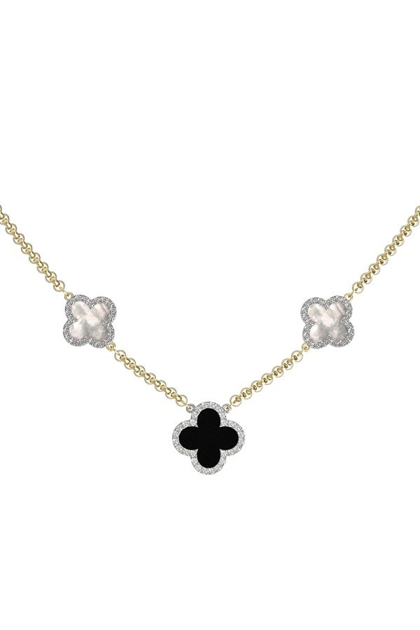 Колье из лимонного золота c бриллиантами, ониксом и перламутром