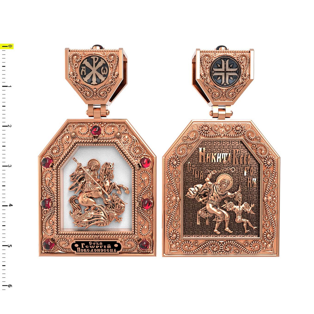 Образок из золота c эмалью и рубином