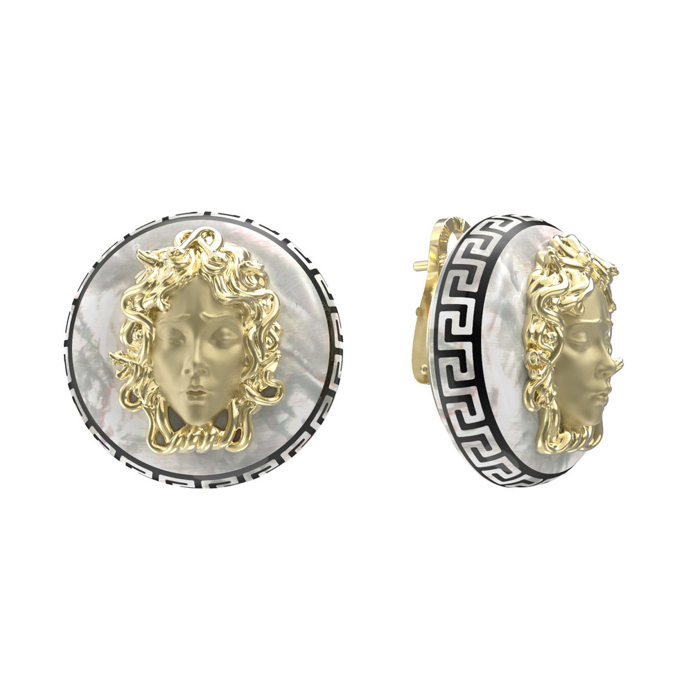 Серьги из лимонного золота c эмалью и перламутром