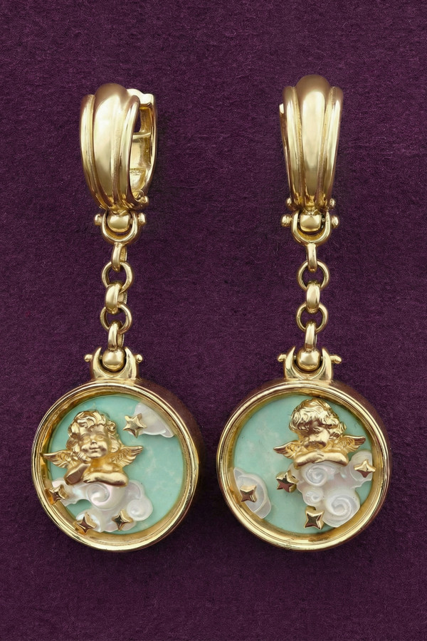 Серьги из лимонного золота c бирюзой и перламутром