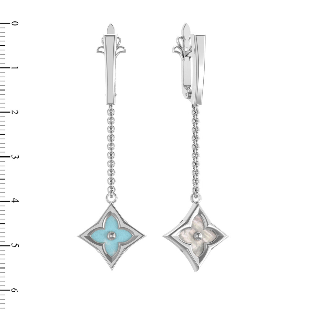 Серьги из белого золота c бирюзой и перламутром