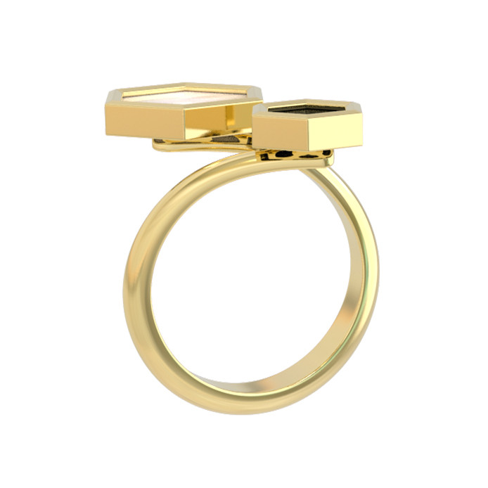 Кольцо из лимонного золота c ониксом и перламутром