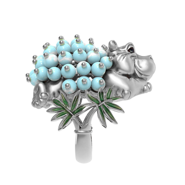 Кольцо из белого золота c эмалью и бирюзой