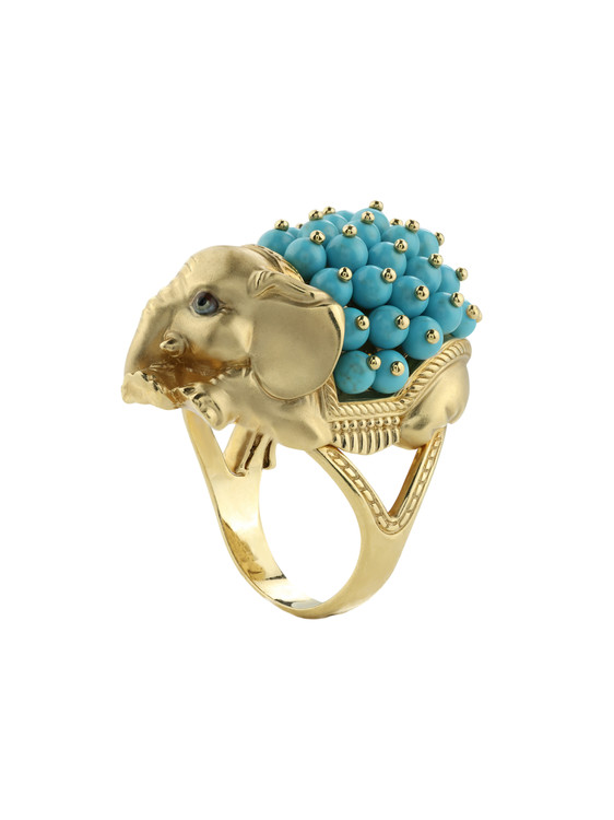 Кольцо из лимонного золота c эмалью и бирюзой