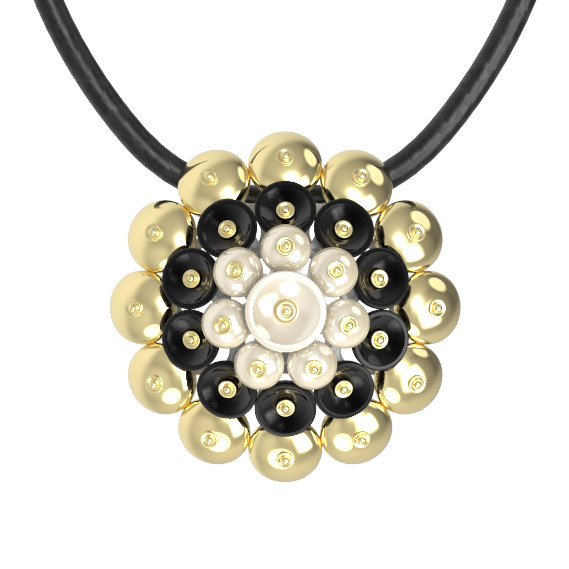 Подвеска из лимонного золота c ониксом и перламутром