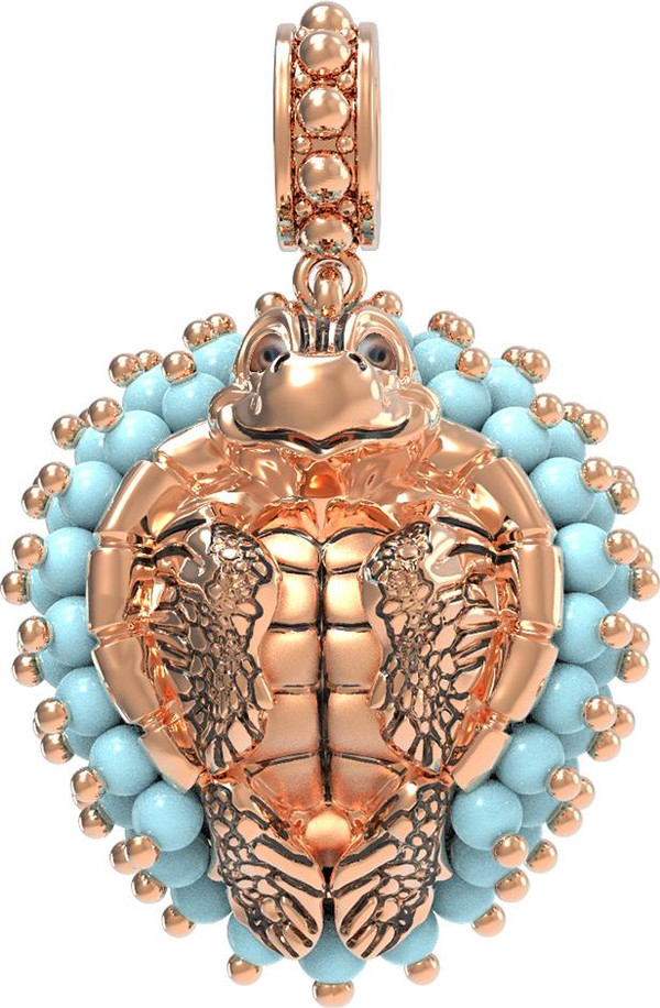 Подвеска из золота c эмалью и бирюзой