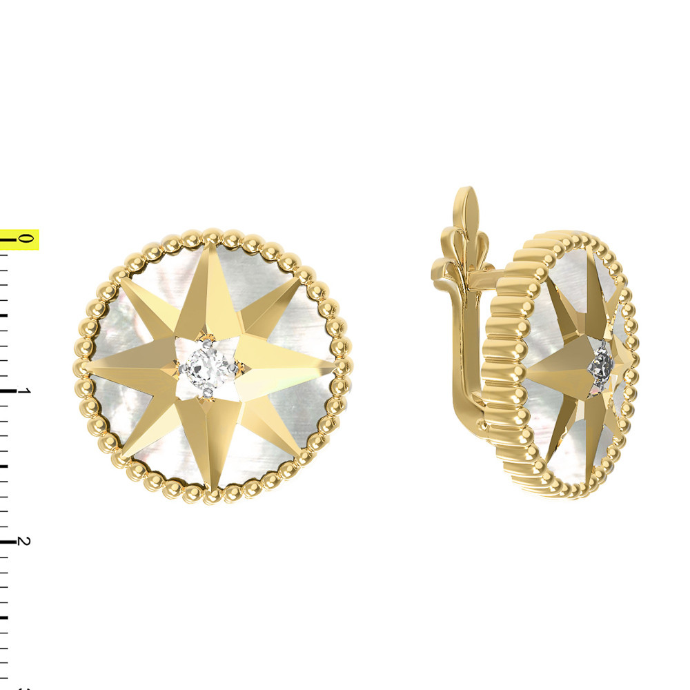 Серьги из лимонного золота c фианитом и перламутром