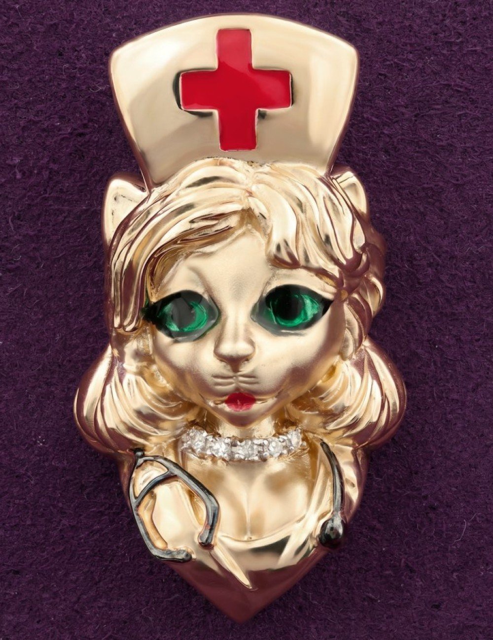 Подвеска из золота 585 пробы c эмалью, бриллиантами и рубином