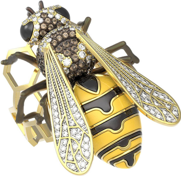 Кольцо из лимонного золота c эмалью и фианитом