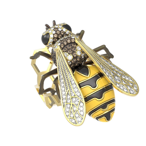 Кольцо из лимонного золота c эмалью и фианитом