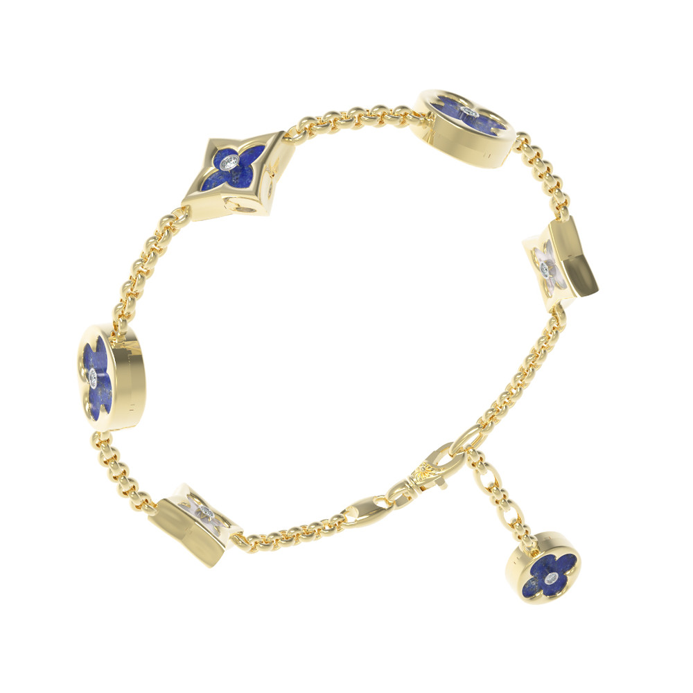 Браслет из лимонного золота c бриллиантами, лазуритом и перламутром