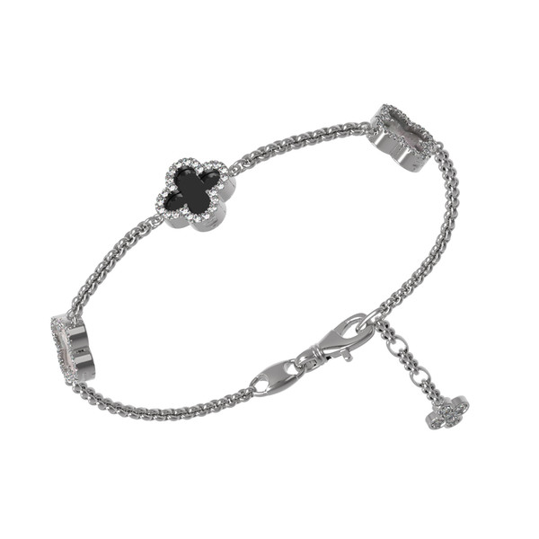 Браслет из белого золота c бриллиантами, ониксом и перламутром