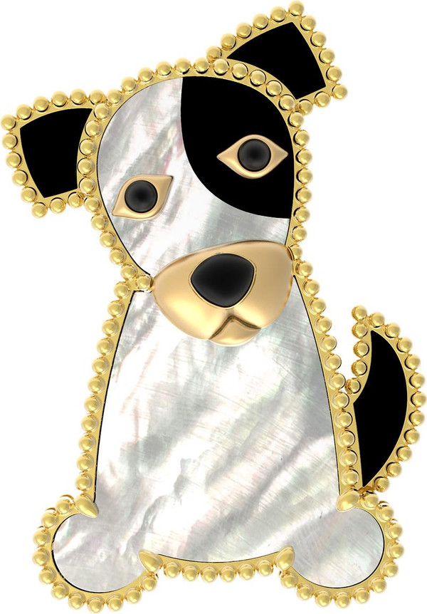 Брошь из лимонного золота c эмалью, ониксом и перламутром