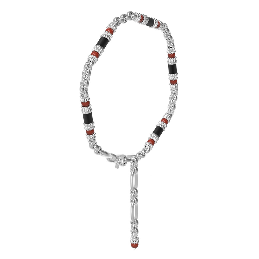 Браслет из белого золота c ониксом и кораллом