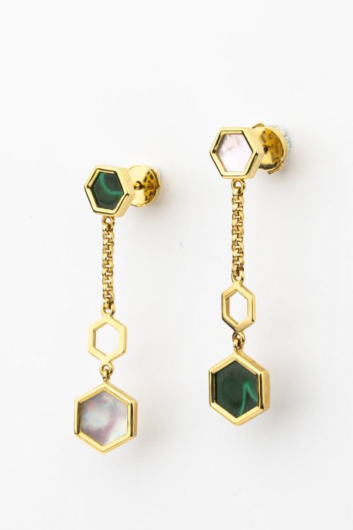 Серьги из лимонного золота c малахитом и перламутром