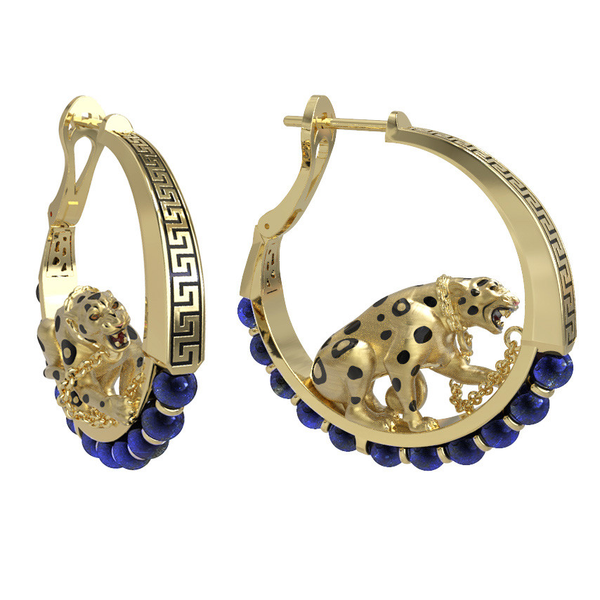 Серьги из лимонного золота c эмалью и лазуритом