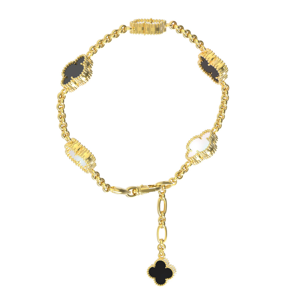Браслет из лимонного золота c ониксом и перламутром