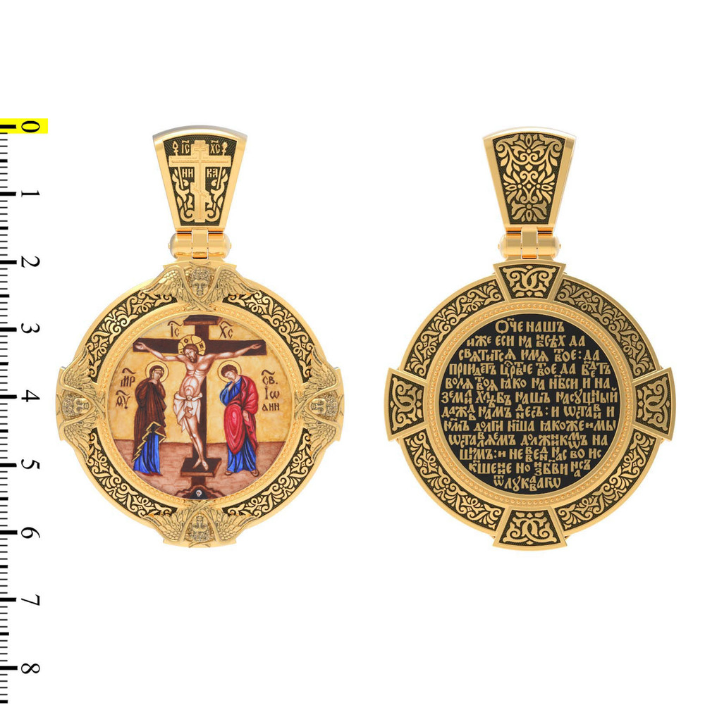 Образок из лимонного золота c эмалью, иконописью и темперой